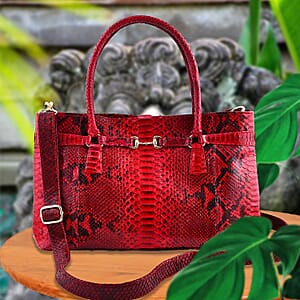 The Grand Pelle Red 100% Genuine Python Leather Tote Bag