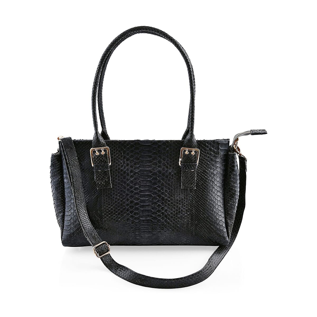 The Grand Pelle Black 100% Genuine Python Leather Handbag image number 0
