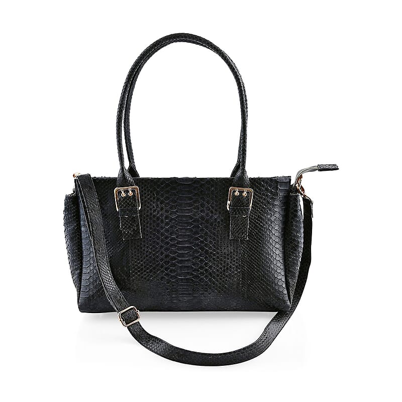 The Grand Pelle Black 100% Genuine Python Leather Handbag