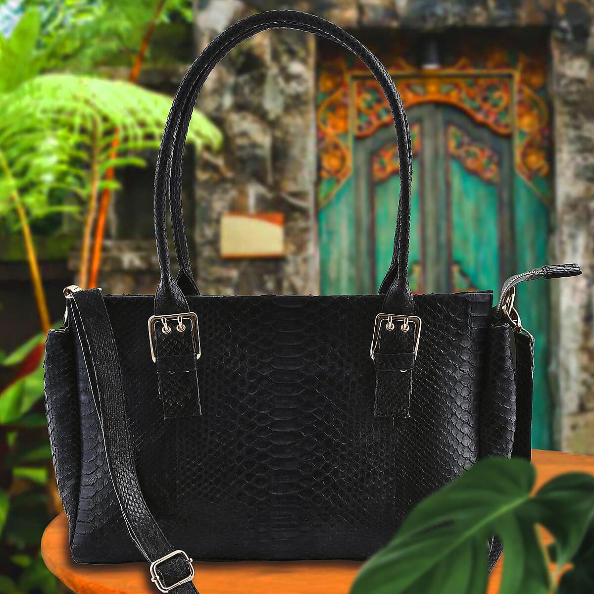 The Grand Pelle Black 100% Genuine Python Leather Handbag image number 1