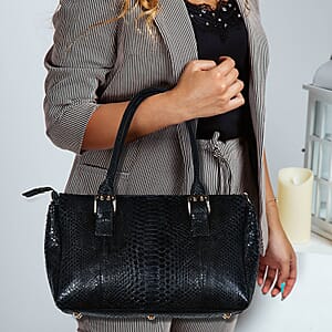 The Grand Pelle Black 100% Genuine Python Leather Handbag