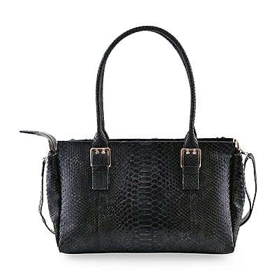 The Grand Pelle Black 100% Genuine Python Leather Handbag