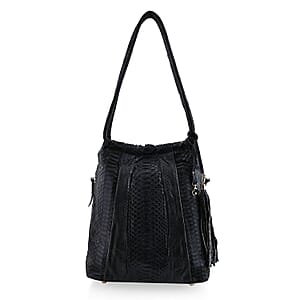 The Grand Pelle Black 100% Genuine Python Leather Tote Bag
