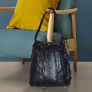 The Grand Pelle Black 100% Genuine Python Leather Tote Bag