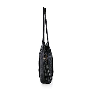 The Grand Pelle Black 100% Genuine Python Leather Tote Bag