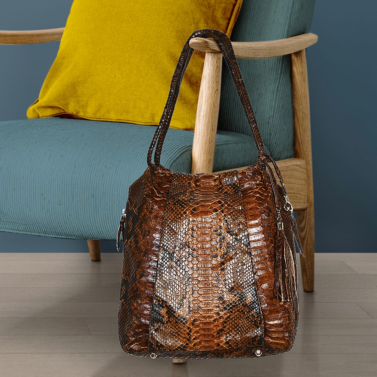 The Grand Pelle Brown 100% Genuine Python Leather Tote Bag image number 1