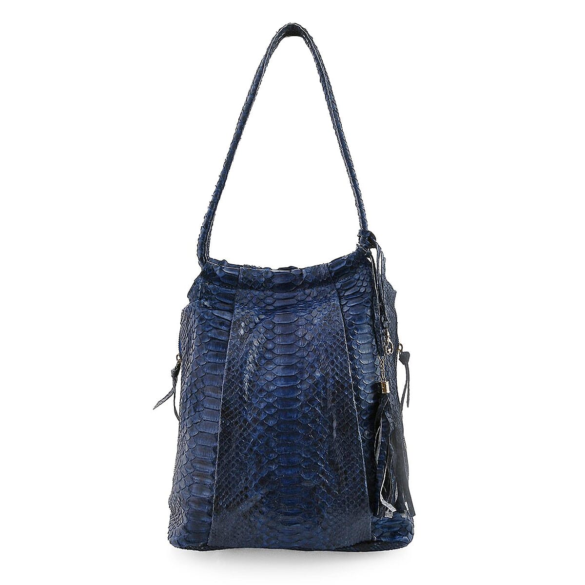The Grand Pelle Navy Blue 100% Genuine Python Leather Tote Bag image number 0