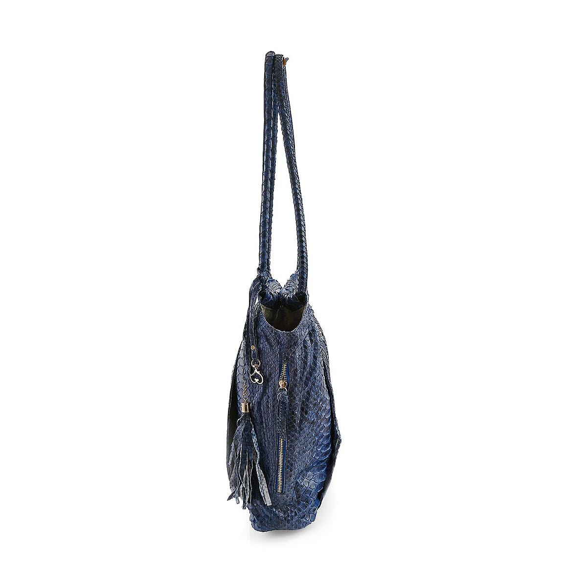 The Grand Pelle Navy Blue 100% Genuine Python Leather Tote Bag image number 3