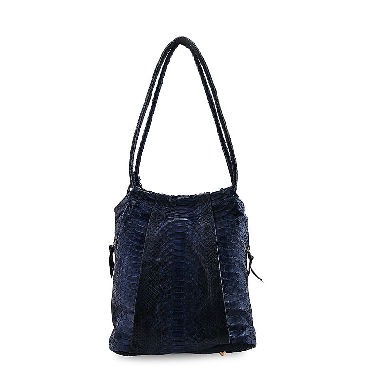 The Grand Pelle Navy Blue 100% Genuine Python Leather Tote Bag