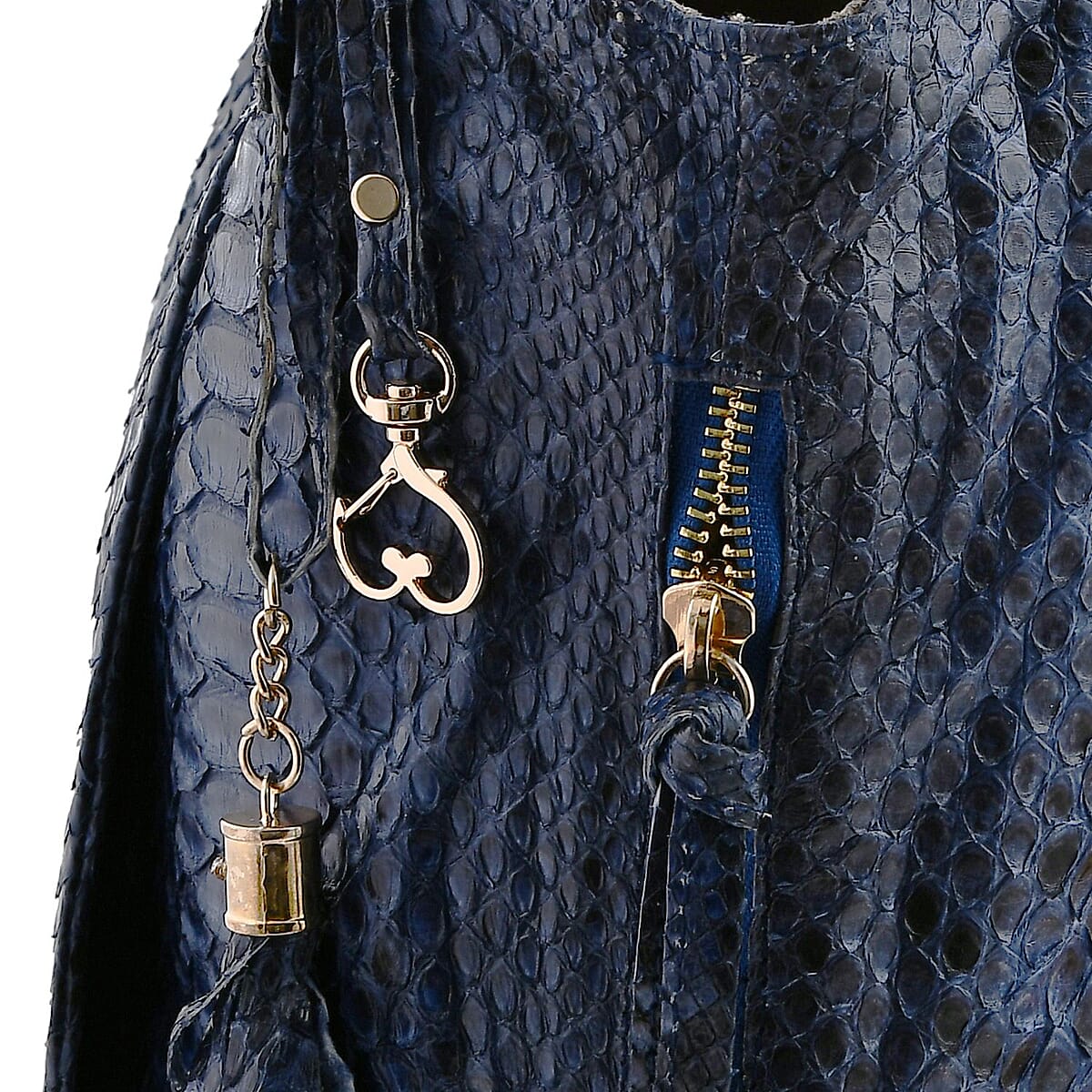 The Grand Pelle Navy Blue 100% Genuine Python Leather Tote Bag image number 7