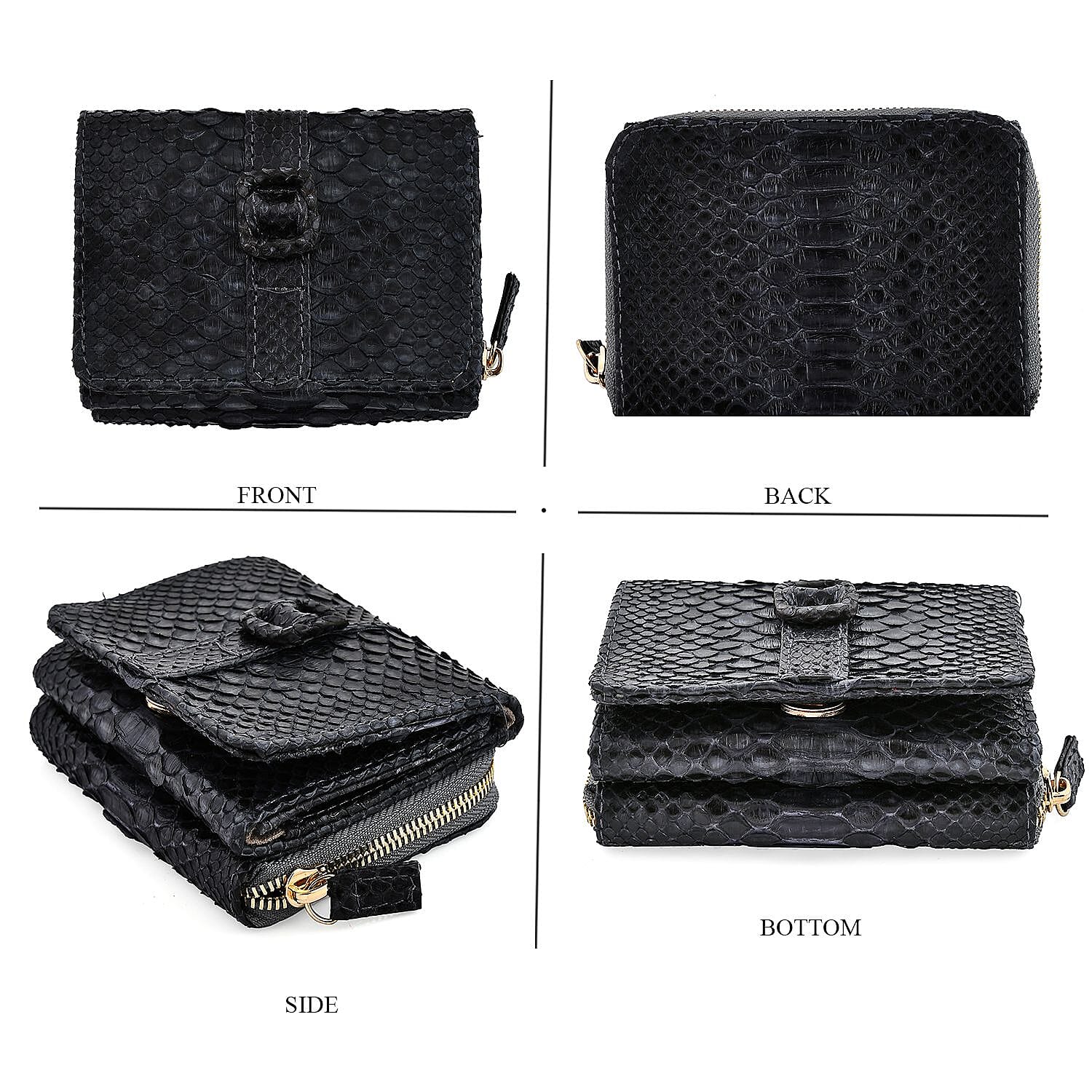 The Grand Pelle Black 100% Genuine Python Leather Womens Wallet