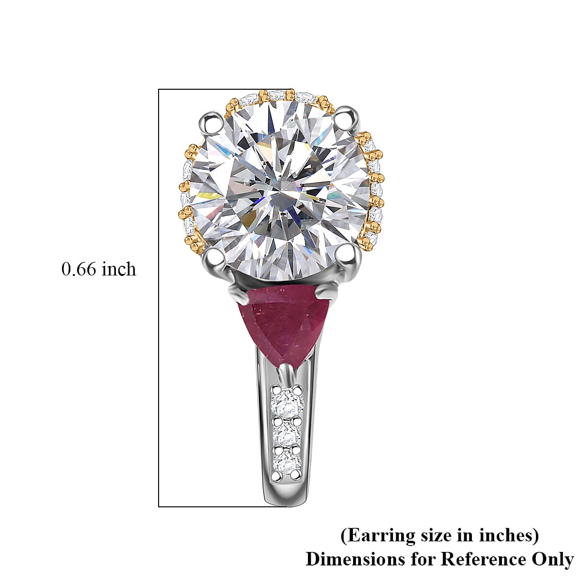 D'Joy Heart and Arrow Cut Moissanite and Niassa Ruby (FF) 3.50 ctw J-Hoop Earrings in 18K Vermeil YG and Rhodium Over Sterling Silver image number 5