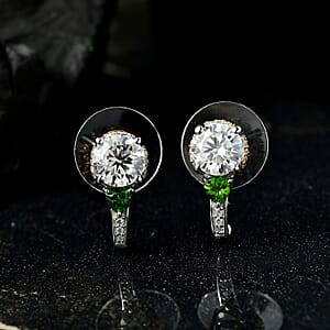 D'Joy Heart and Arrow Cut Moissanite and Chrome Diopside 3.30 ctw J-Hoop Earrings in 18K Vermeil YG and Rhodium Over Sterling Silver