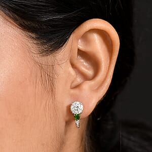 D'Joy Heart and Arrow Cut Moissanite and Chrome Diopside 3.30 ctw J-Hoop Earrings in 18K Vermeil YG and Rhodium Over Sterling Silver
