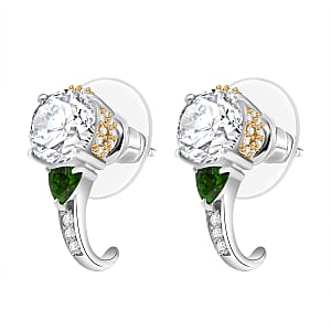 D'Joy Heart and Arrow Cut Moissanite and Chrome Diopside 3.30 ctw J-Hoop Earrings in 18K Vermeil YG and Rhodium Over Sterling Silver