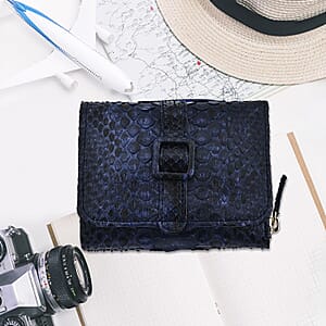 The Grand Pelle Navy Blue 100% Genuine Python Leather Womens Wallet