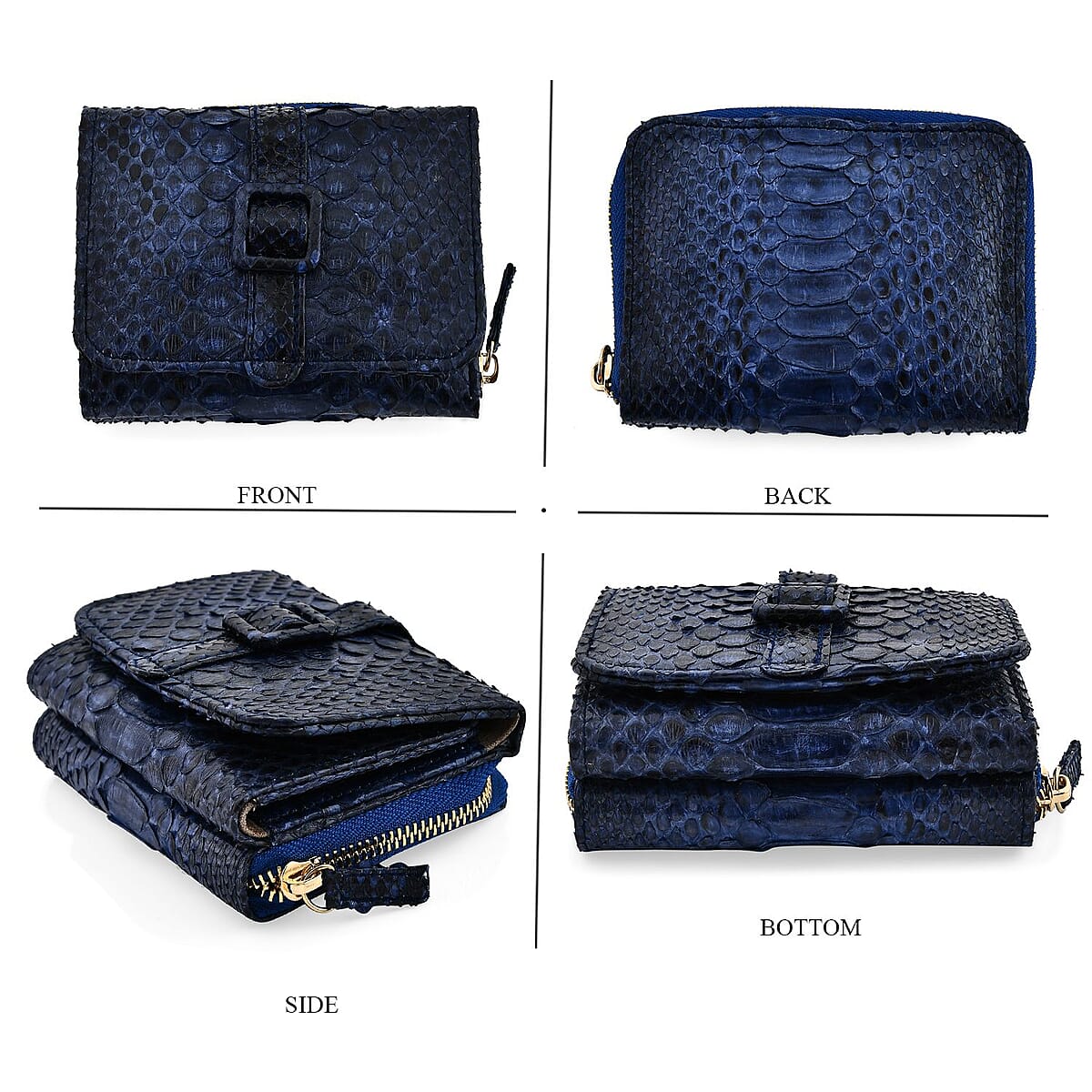 The Grand Pelle Navy Blue 100% Genuine Python Leather Womens Wallet image number 2