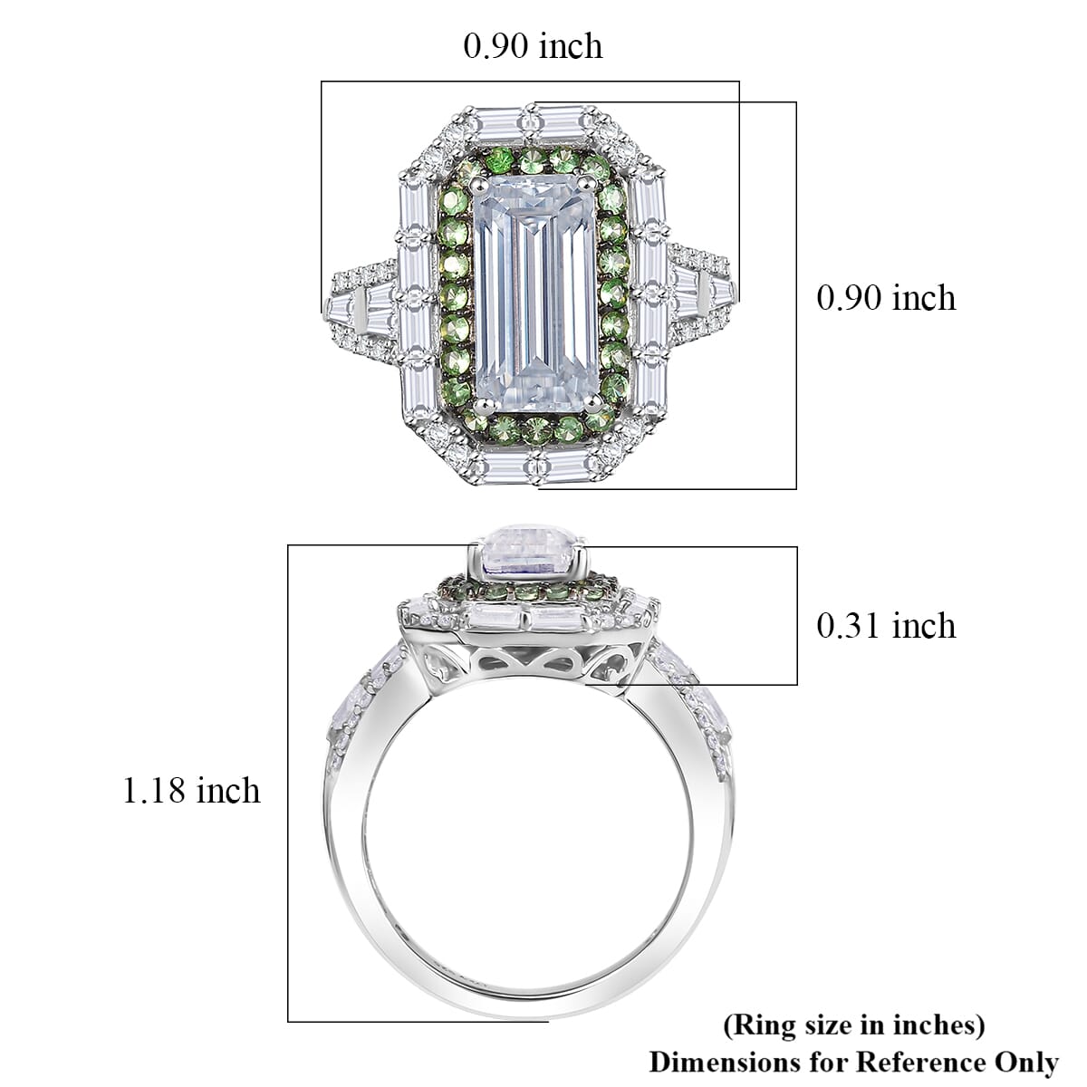 D'Joy Moissanite and Tsavorite Garnet 4.65 ctw Art Deco Ring in Rhodium Over Sterling Silver (Size 10.0) image number 5