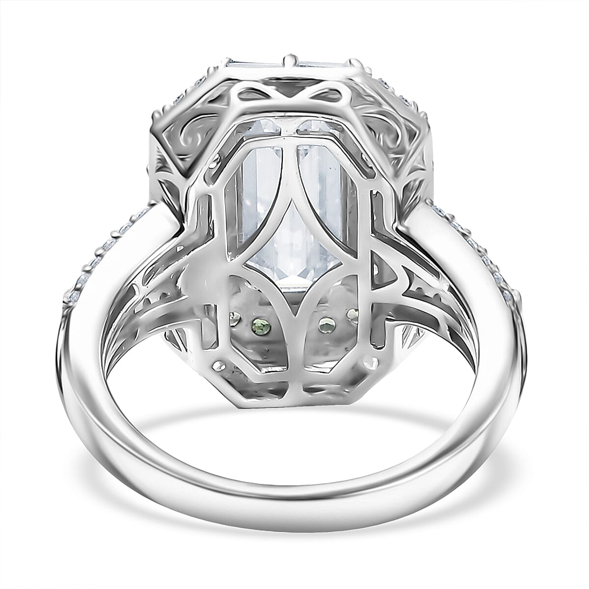 D'Joy Moissanite and Tsavorite Garnet 4.65 ctw Art Deco Ring in Rhodium Over Sterling Silver (Size 9.0) image number 4