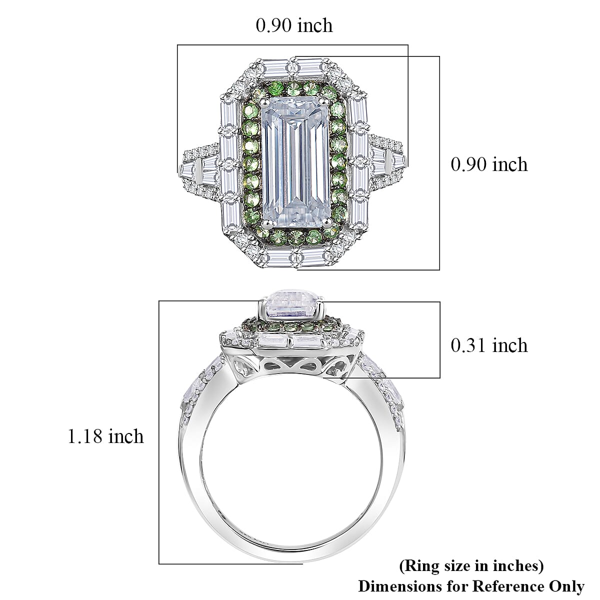 D'Joy Moissanite and Tsavorite Garnet 4.65 ctw Art Deco Ring in Rhodium Over Sterling Silver (Size 9.0) image number 5