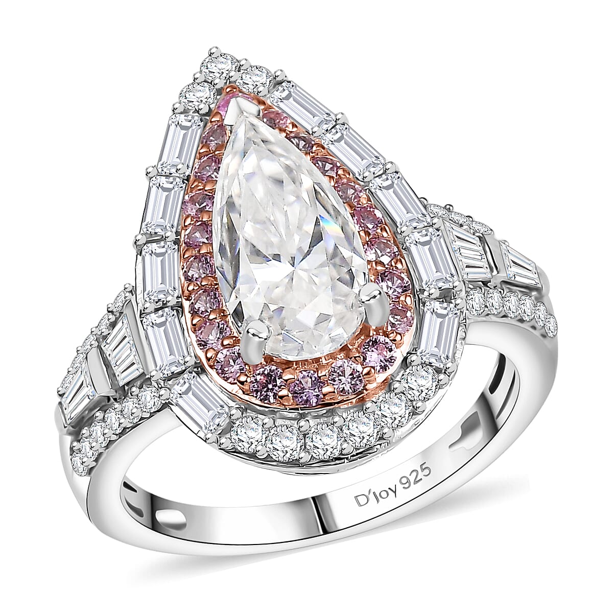 D'Joy Moissanite and Mozambique Pink Sapphire 3.70 ctw Art Deco Ring in Rhodium Over Sterling Silver (Size 10.0) image number 0