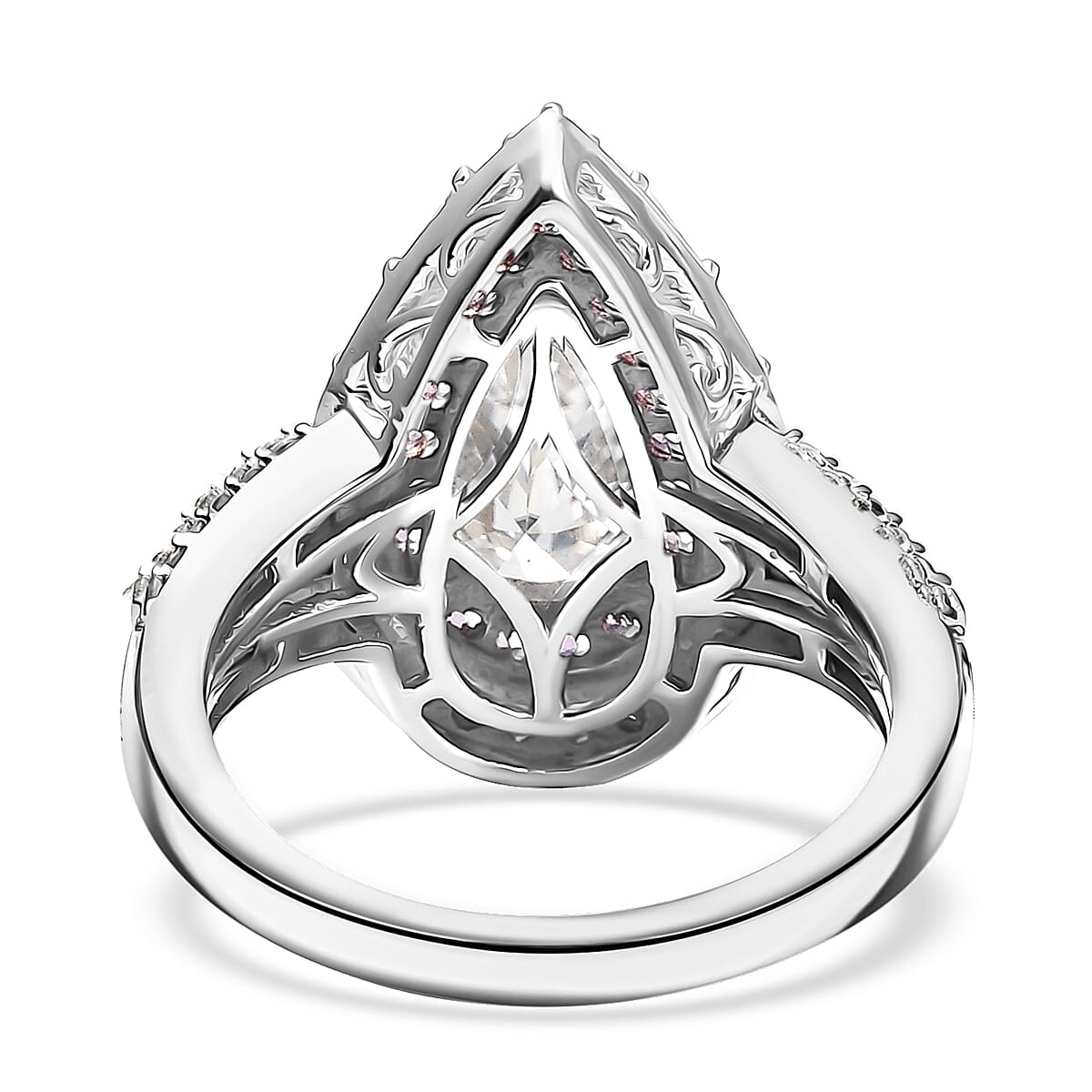 D'Joy Moissanite and Mozambique Pink Sapphire 3.70 ctw Art Deco Ring in Rhodium Over Sterling Silver (Size 7.0) image number 4