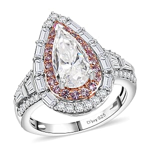 D'Joy Moissanite and Mozambique Pink Sapphire 3.70 ctw Art Deco Ring in Rhodium Over Sterling Silver (Size 9.0)