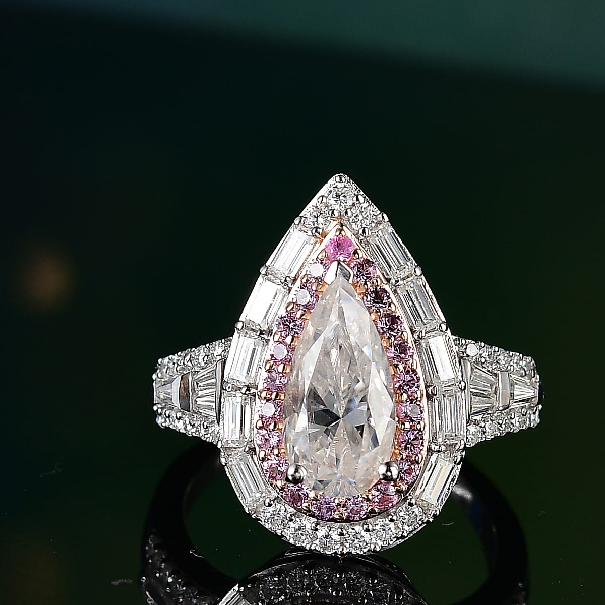 D'Joy Moissanite and Mozambique Pink Sapphire 3.70 ctw Art Deco Ring in Rhodium Over Sterling Silver (Size 9.0) image number 1