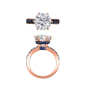 D'Joy Moissanite, Blue Sapphire Ring in 18K Vermeil RG Over Sterling Silver 4.85 ctw (Size 10.0)