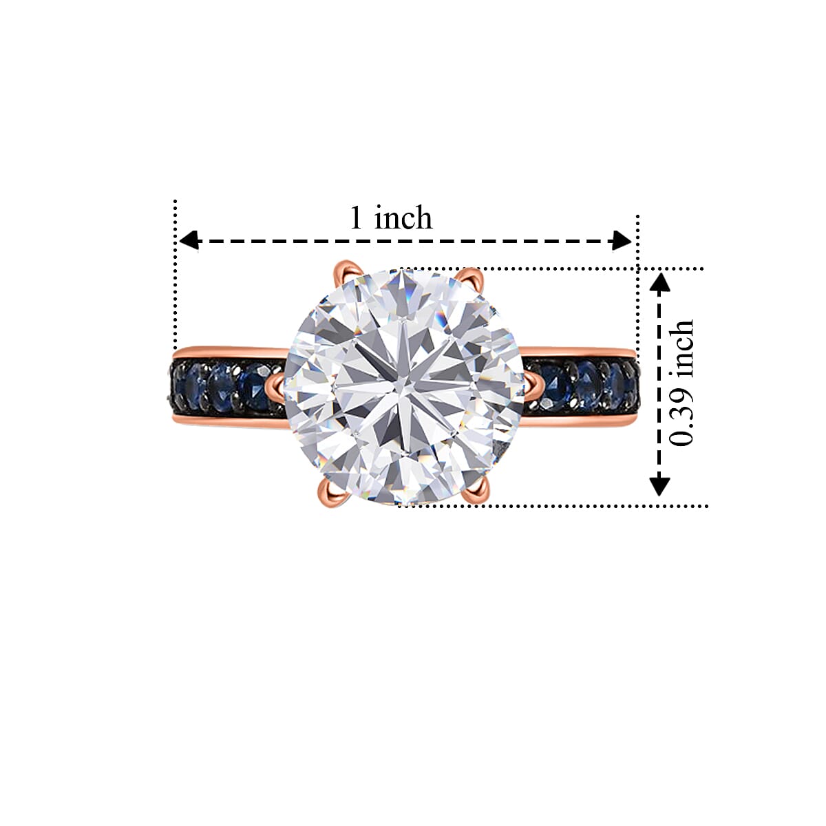D'Joy Moissanite, Blue Sapphire Ring in 18K Vermeil RG Over Sterling Silver 4.85 ctw (Size 10.0)