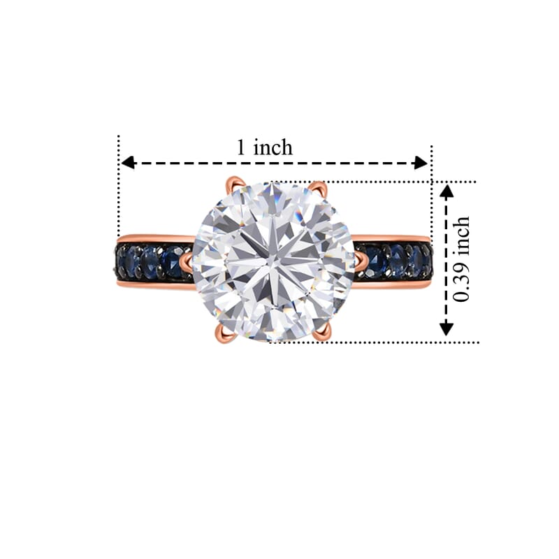 D'Joy Moissanite, Blue Sapphire Ring in 18K Vermeil RG Over Sterling Silver 4.85 ctw (Size 10.0)