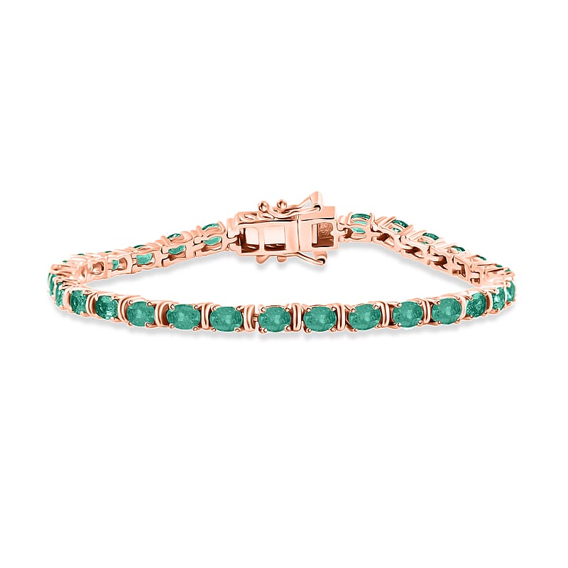 D'Joy Premium Kagem Zambian Emerald 5.40 ctw Tennis Bracelet in 18K Vermeil Rose Gold Over Sterling Silver (8.00 In) 5.40 ctw