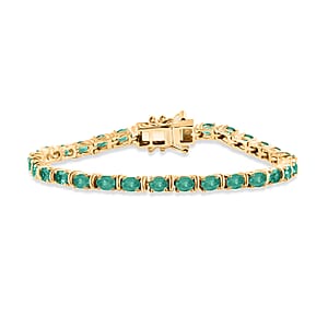 D'Joy Premium Zambian Emerald 5.10 ctw Tennis Bracelet in 18K Vermeil Yellow Gold Over Sterling Silver (7.25 In)
