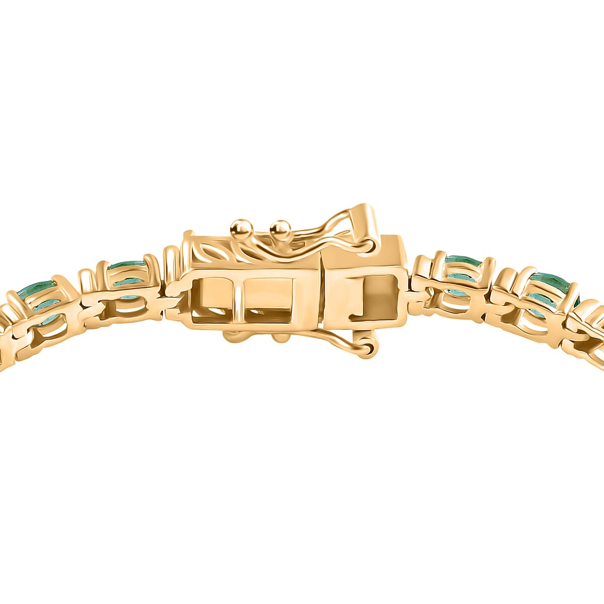 D'Joy Premium Zambian Emerald 5.10 ctw Tennis Bracelet in 18K Vermeil Yellow Gold Over Sterling Silver (7.25 In) image number 2