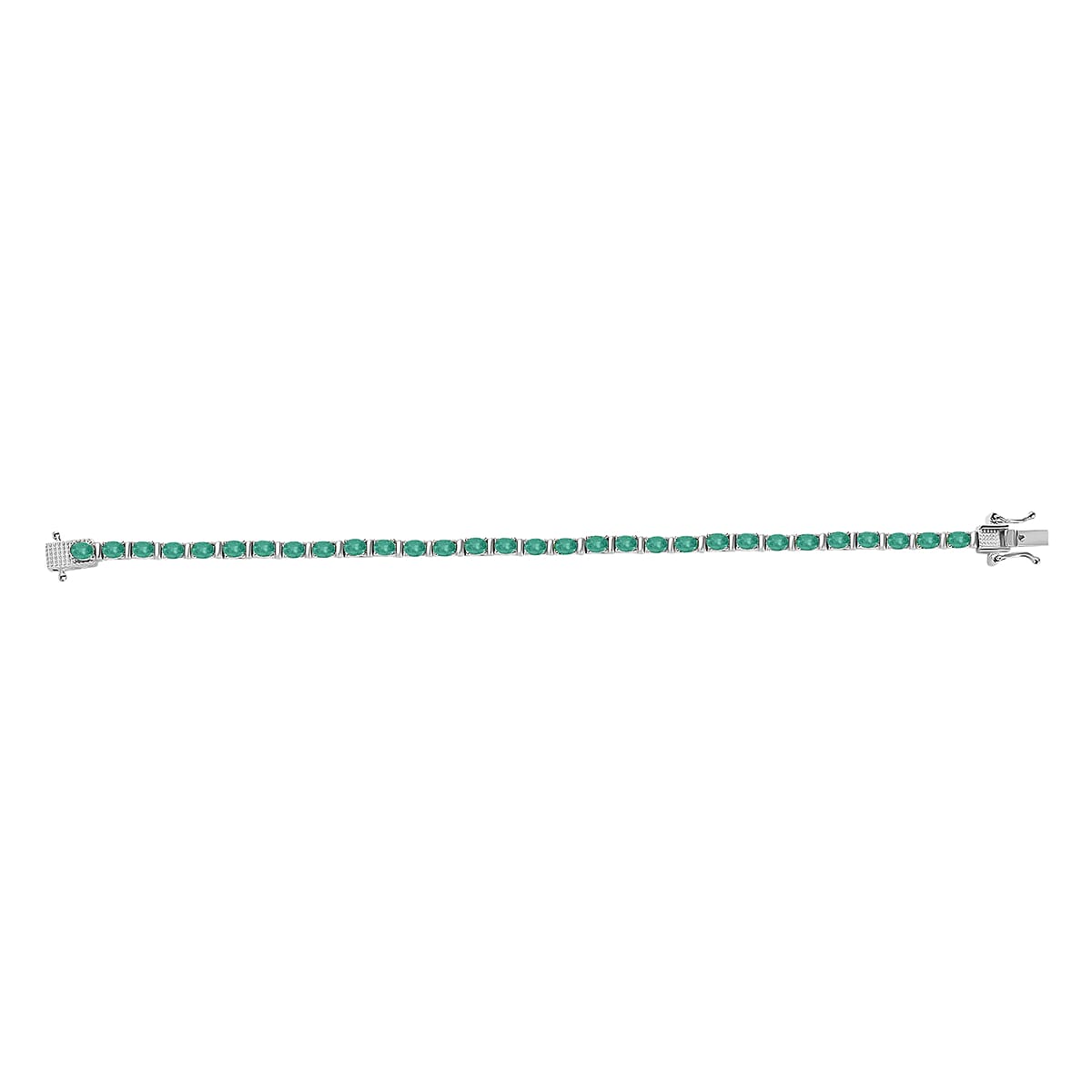 D'Joy Premium Kagem Zambian Emerald 5.10 ctw Tennis Bracelet in Rhodium Over Sterling Silver (7.25 In) (Del. in 10-12 Days) image number 3