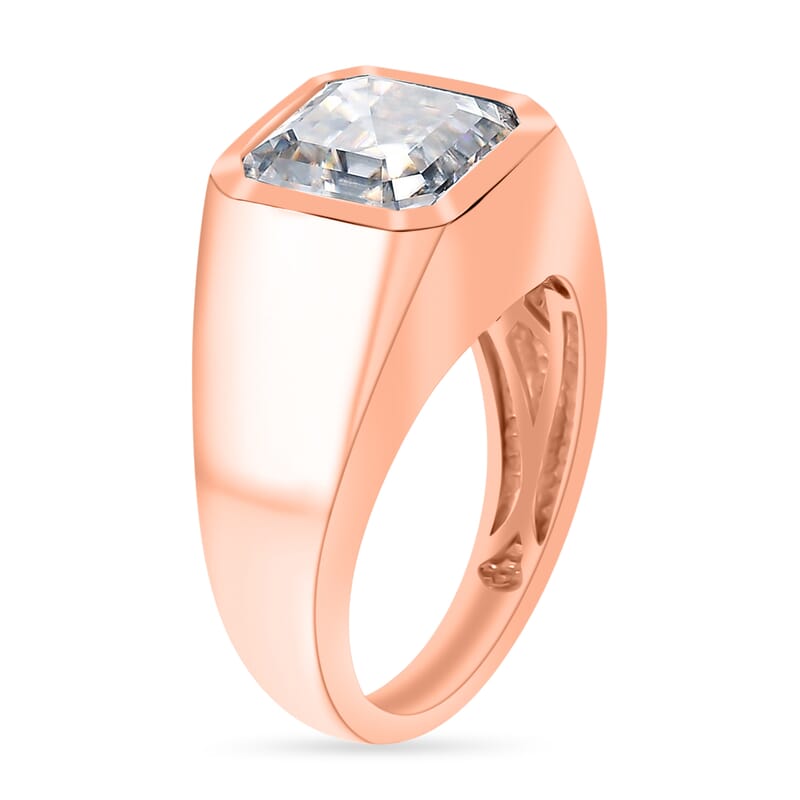 Asscher Cut Moissanite 5.20 ctw Mens Ring in 18K Vermeil Rose Gold Over Sterling Silver (Size 10.0)