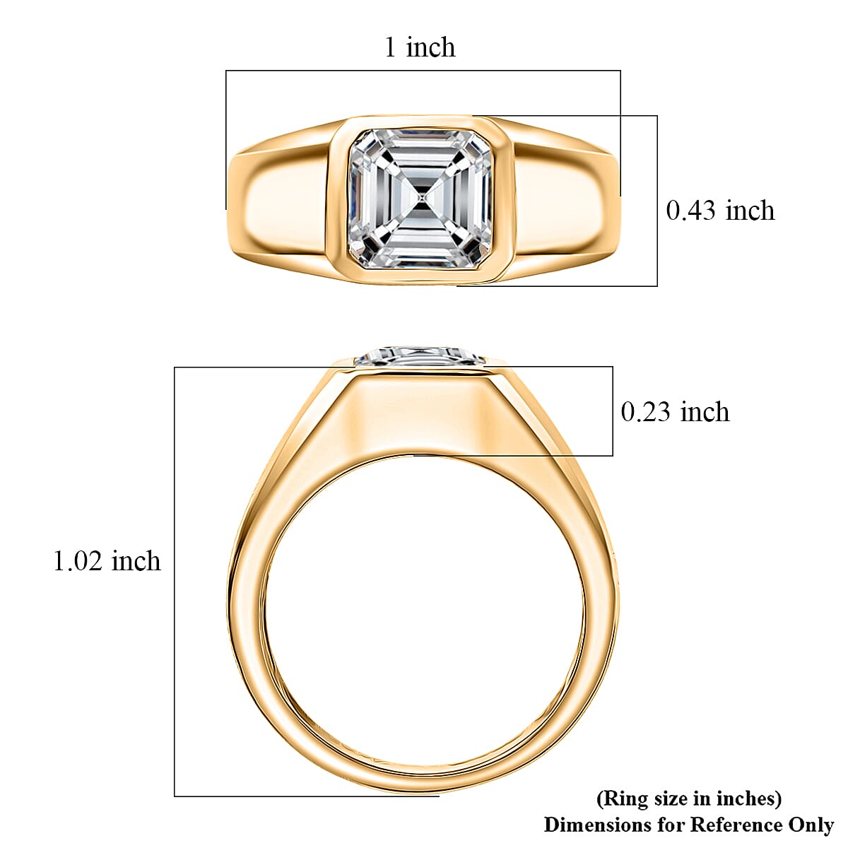 Asscher Cut Moissanite Mens Ring in 18K Vermeil Rose Gold Over Sterling Silver (Size 10.0) 5.20 ctw image number 5