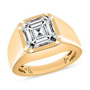 D'Joy Asscher Cut Moissanite 5.20 ctw Mens Ring in 18K Vermeil Yellow Gold Over Sterling Silver (Size 11.0)