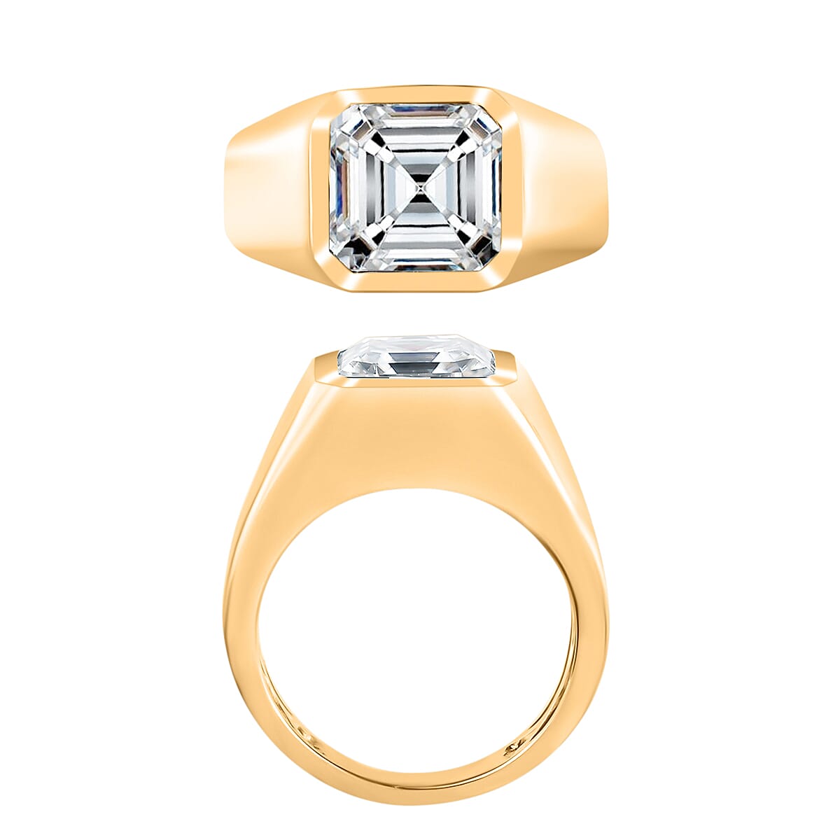 D'Joy Asscher Cut Moissanite 5.20 ctw Mens Ring in 18K Vermeil Yellow Gold Over Sterling Silver (Size 11.0) image number 3