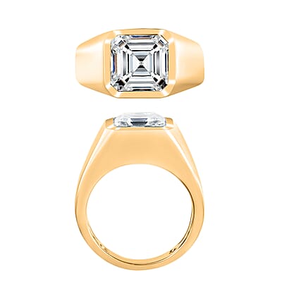 D'Joy Asscher Cut Moissanite 5.20 ctw Mens Ring in 18K Vermeil Yellow Gold Over Sterling Silver (Size 11.0)