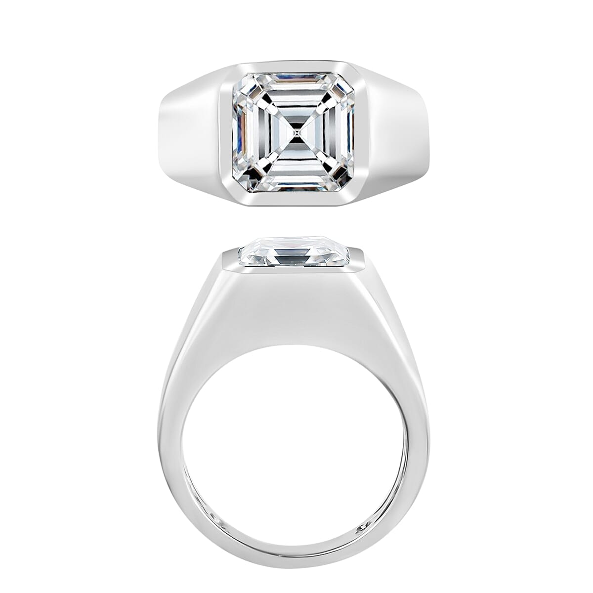 Asscher Cut Moissanite 5.20 ctw Mens Ring in Rhodium Over Sterling Silver (Size 12.0) (Del. in 10-12 Days) image number 3