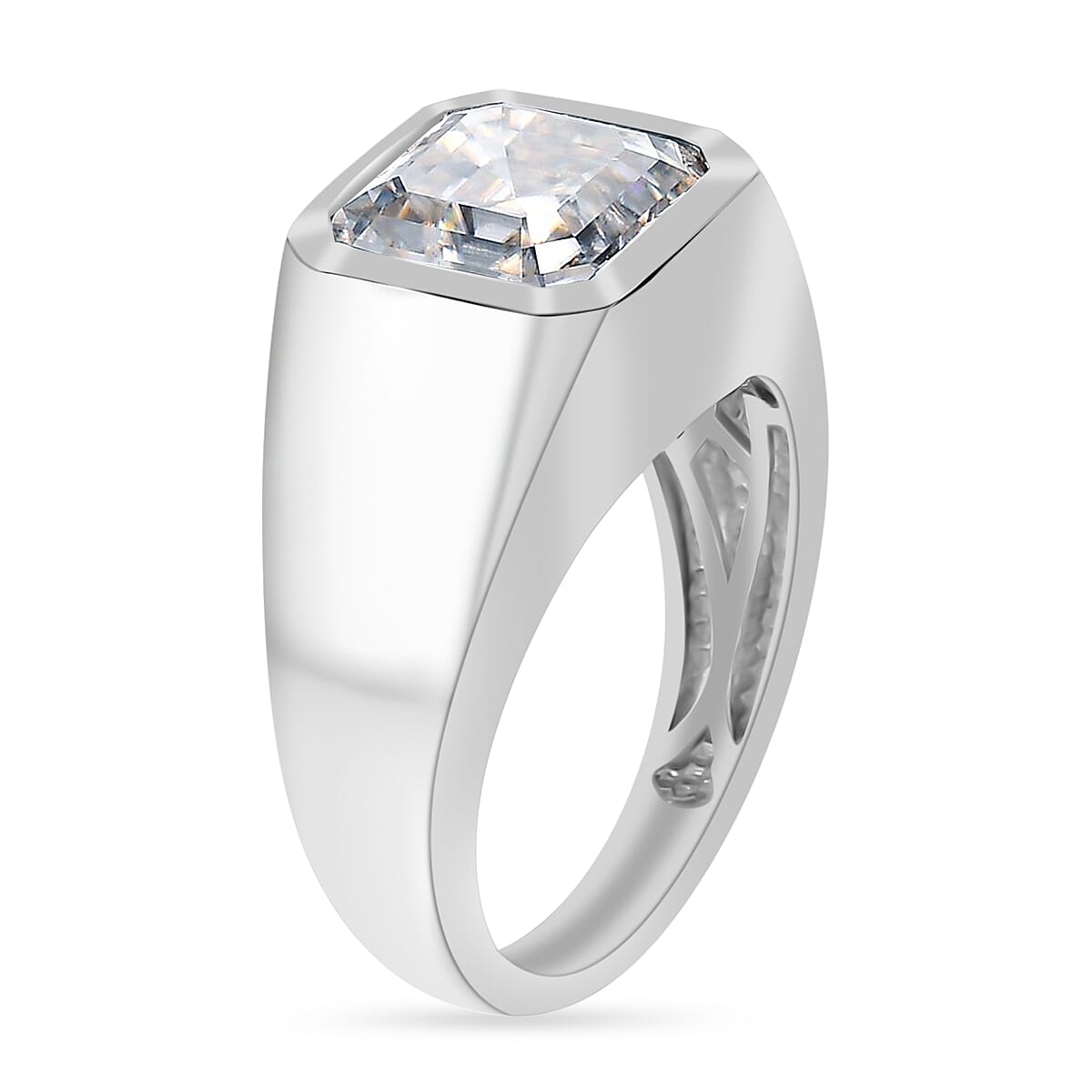Asscher Cut Moissanite 5.20 ctw Men's Ring in Rhodium Over Sterling Silver (Size 13.0)