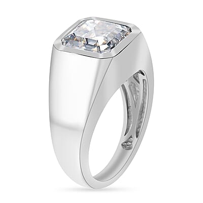 Asscher Cut Moissanite 5.20 ctw Men's Ring in Rhodium Over Sterling Silver (Size 13.0)