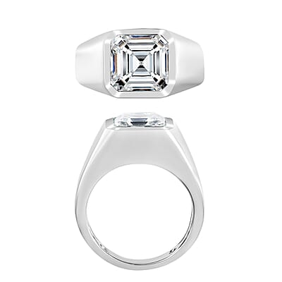 Asscher Cut Moissanite 5.20 ctw Men's Ring in Rhodium Over Sterling Silver (Size 13.0)