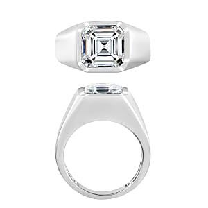 D'Joy Asscher Cut Moissanite 5.20 ctw Mens Ring in Rhodium Over Sterling Silver (Size 14.0)