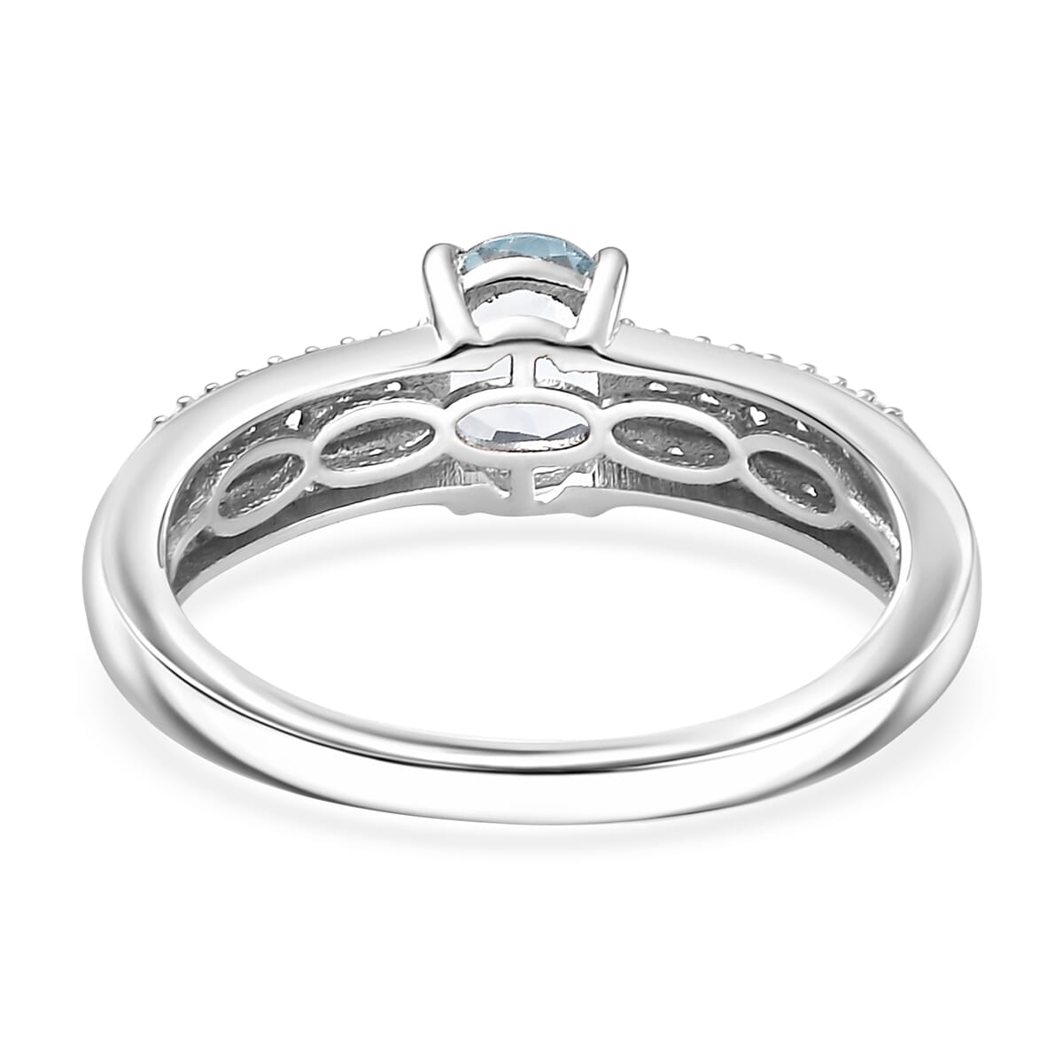 D'Joy Premium Mangoro Aquamarine, White and Coffee Zircon 1.00 ctw Ring in Rhodium Over Sterling Silver (Size 5.0) image number 4