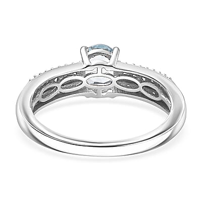 D'Joy Premium Mangoro Aquamarine, White and Coffee Zircon 1.00 ctw Ring in Rhodium Over Sterling Silver (Size 7.0)