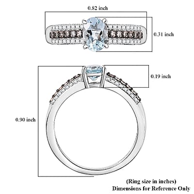 D'Joy Premium Mangoro Aquamarine, White and Coffee Zircon 1.00 ctw Ring in Rhodium Over Sterling Silver (Size 7.0)