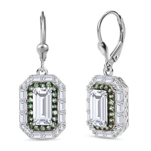 D'Joy Moissanite and Tsavorite Garnet 5.80 ctw Art Deco Lever Back Earrings in Rhodium Over Sterling Silver