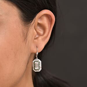 D'Joy Moissanite and Tsavorite Garnet 5.80 ctw Art Deco Lever Back Earrings in Rhodium Over Sterling Silver